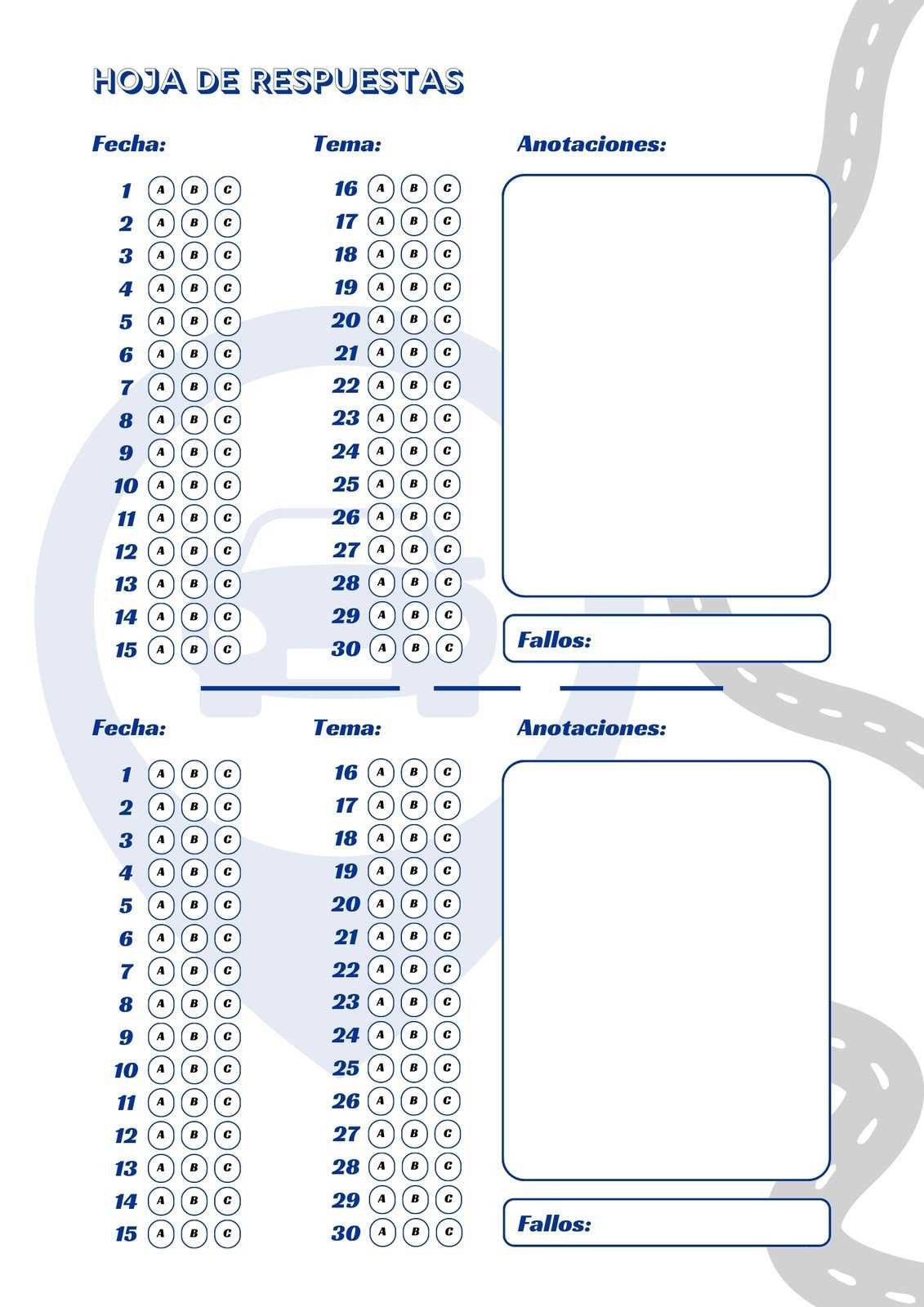 Plantilla hoja de respuestas de examen para imprimir gratis y fácil